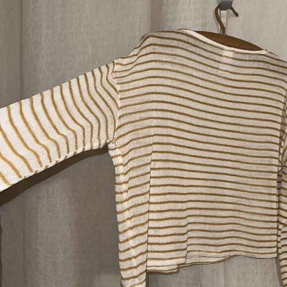 anko 10 Ivory Tan Lightweight Knit Striped Long Sleeve Cropped Sweater - Picture 8 of 10